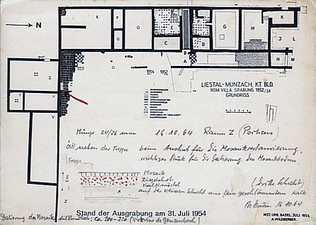 Römischer Gutshof von Munzach: Grabungsstand 1954 mit Notizen von Theodor Strübin
