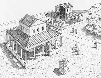 gallo-römischer Tempelbezirk Biesheim (Rekonstruktionszeichnung M. Schaub, 2009)